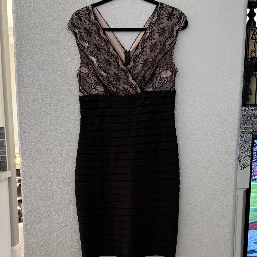 Elegant Black and Pink Lace Dress